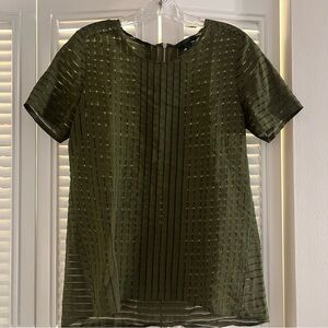 J Crew Womens Shadow Stripe Top Tunic Sheer Hi Low Hem Olive Green Size 4